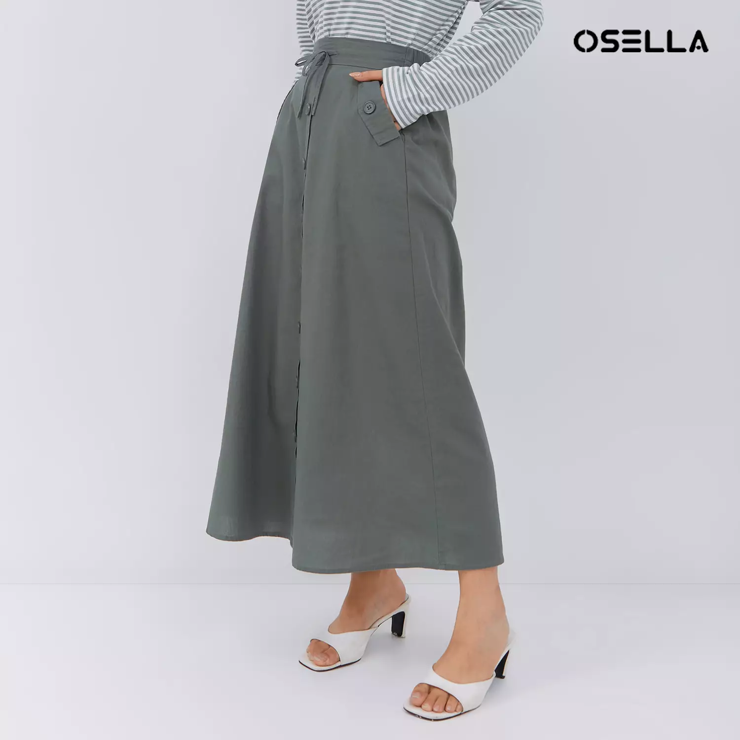 [NEW] Osella Lindy Long Skirt With Buttons 21874001 | Rok Wanita Warna olive