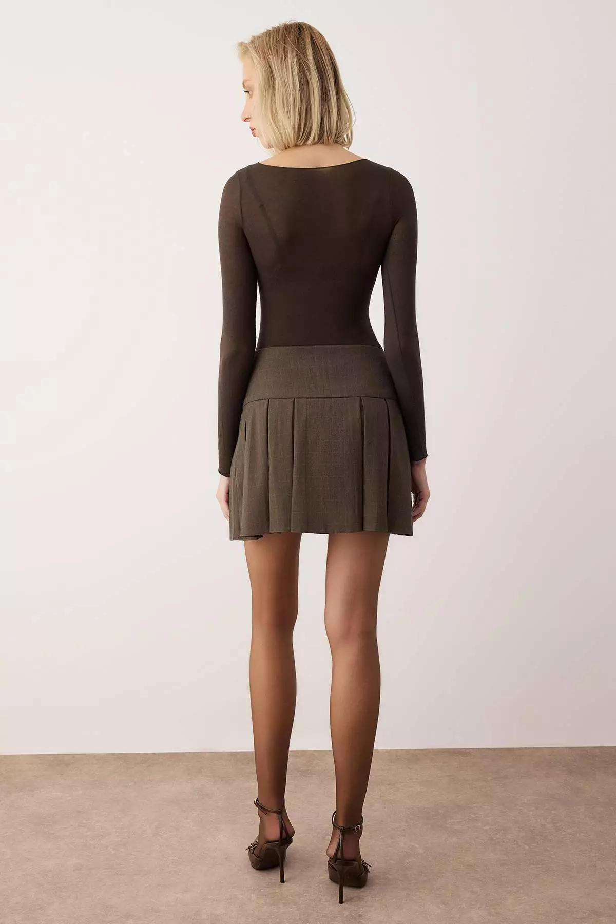 Exclusive Special Collection Mink Plaid Waist Detailed Pleated Short Skirt Twoaw26Et134