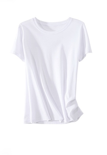 Twenty Eight Shoes white VANSA Round Neck Mercerized Cotton Short-sleeved T-Shirt VCW-Ts1902U D8952AA6BE2B93GS_1