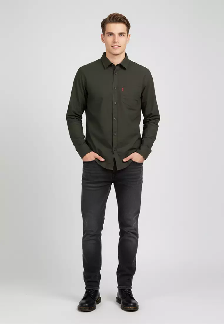 ELMO GREEN OLIVE Kemeja Lengan Panjang Pria - Top Man Shirt