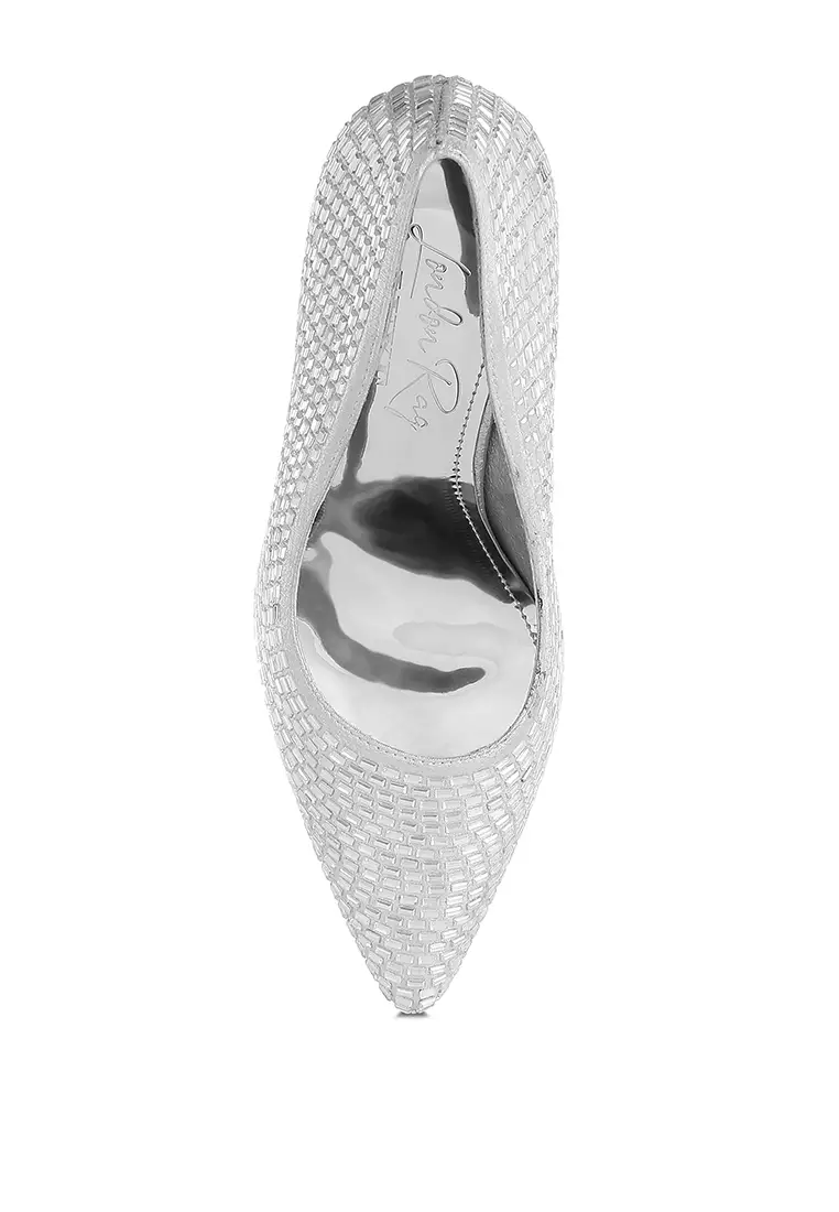 Rhinestones Embellished Pumps in Silver