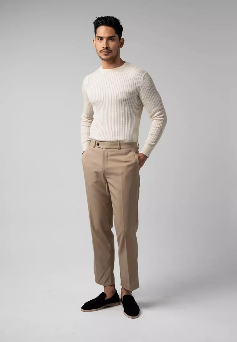 Mens Cable Knit Cotton Sweater Off White LS