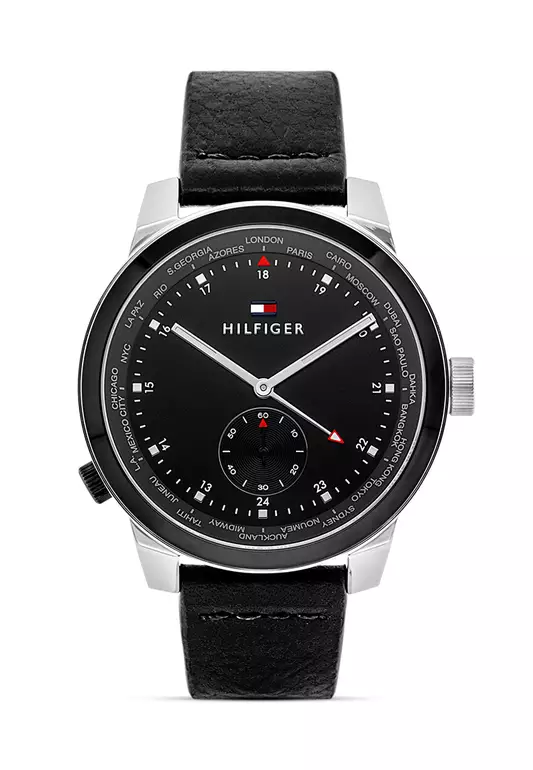 Men's Black Leather Strap and Black Dial Quartz Watch - TH1791552