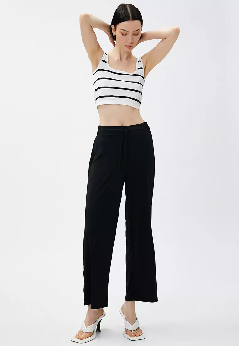Damen-Hose Mit Knopfdetail – Weite Beine, Aus Baumwollstoff | Bequeme Freizeithose In Braun
