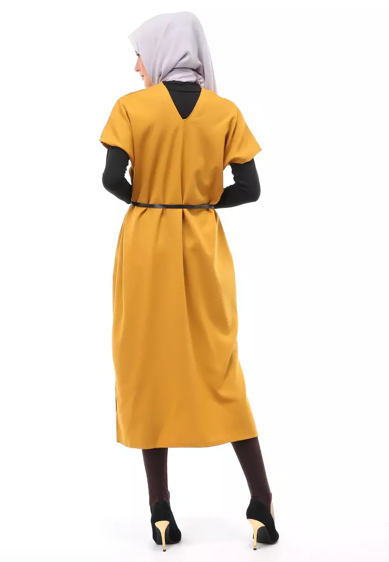Priska Tunik Muslimah Polos Atasan Wanita Free Belt & Inner High Quality - Mustard