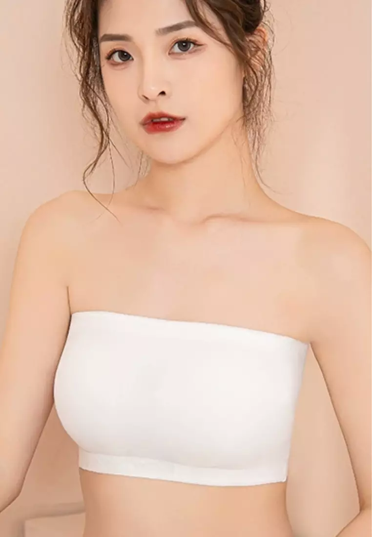Premium Anita Seamless Strapless Non-Slip Ice Silk Bralette Top Tube Bra in White