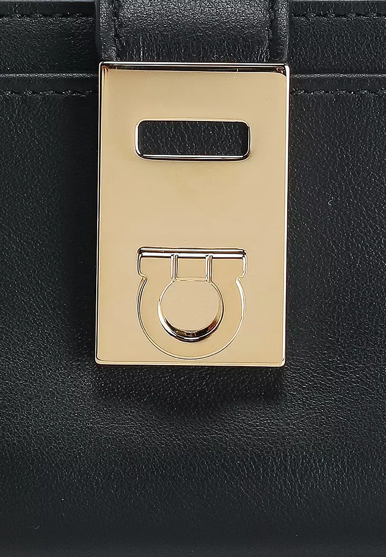 ★FERRAGAMO★ Hug Two Tone Credit Card Holder Black Nylon Pi Ferragamo Hug Two-Tone Credit Card Holder Black: Nyland Pink