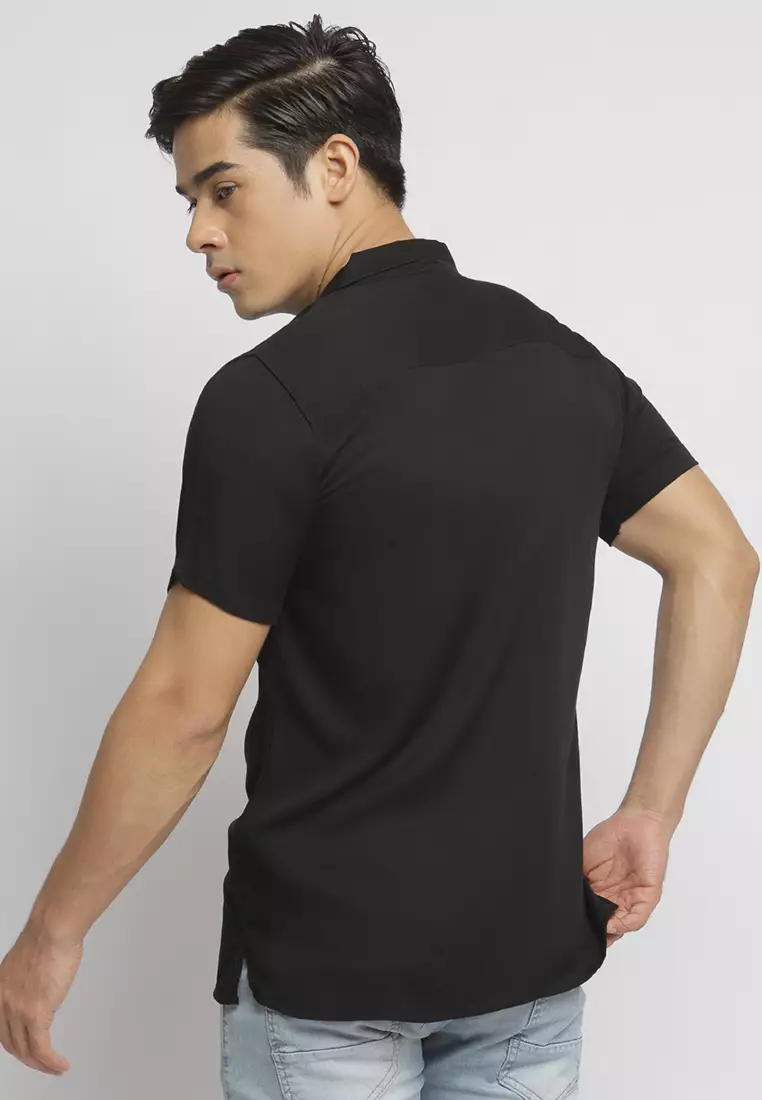 Cuban Solid Black Casual Shirt