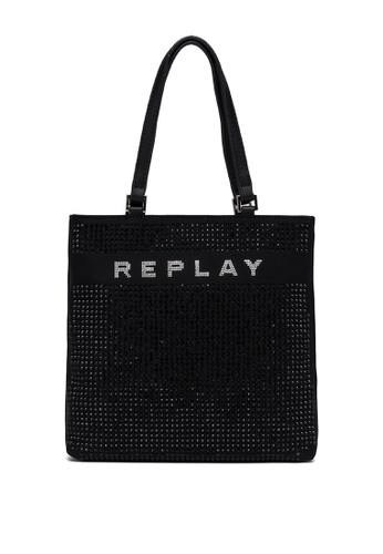 REPLAY black REPLAY FABRIC SHOPPER WITH STUDS 671C8ACC4C38E6GS_1