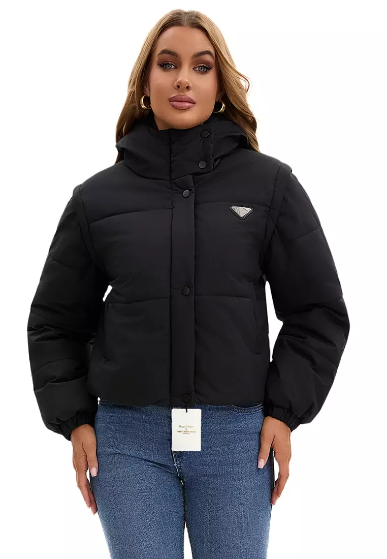 Zip-Off Sleeve Quilted Bomber Jacket Quilted Zip-Front Bomber 