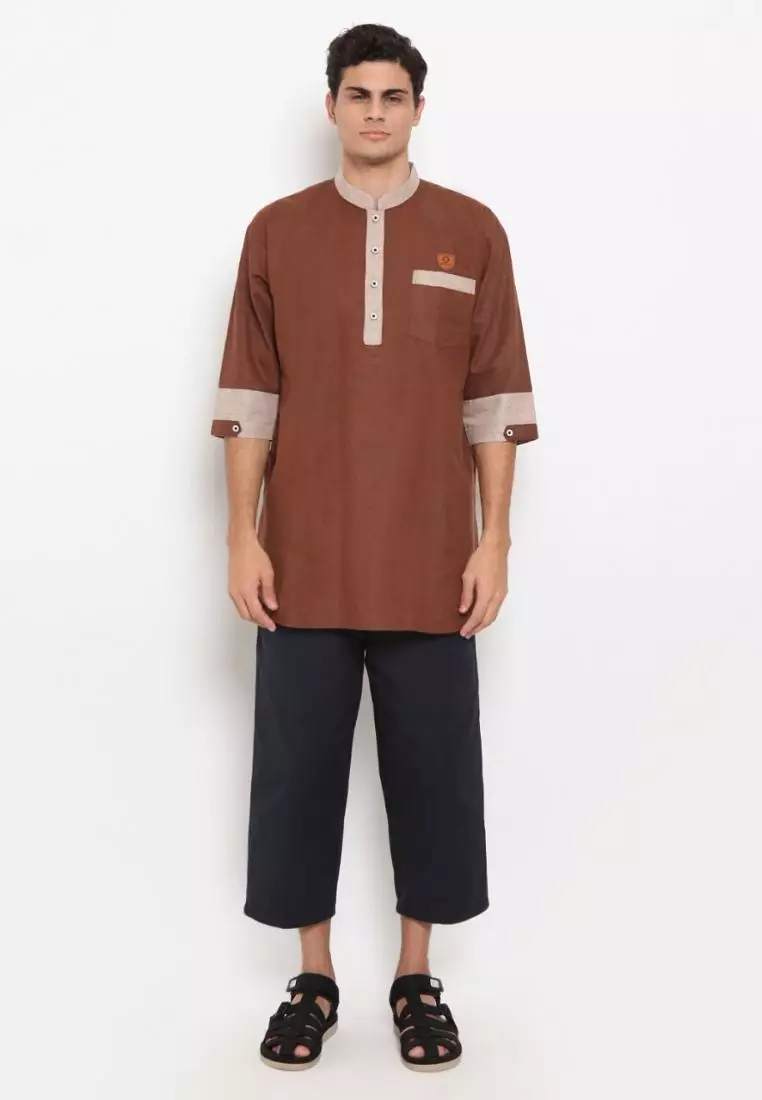 Zayidan Baju Koko Gamis Muslim Pria Nazeef - Coklat