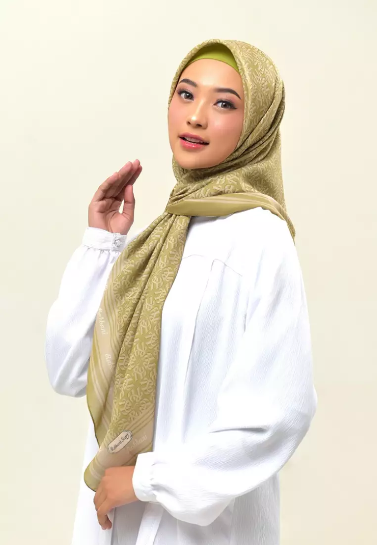 Rabbani - Kerudung Segi Empat Motif Tetra Arina AL - Moss Green