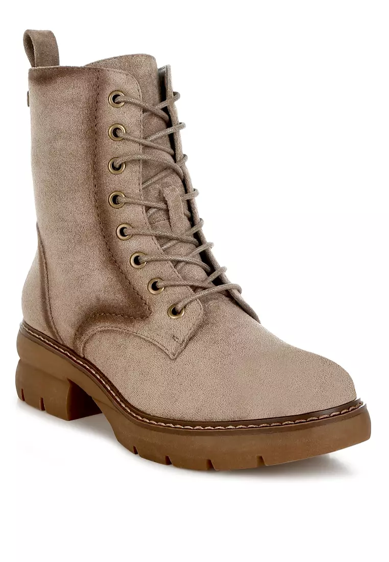 Lace Up High Ankle Boots in Taupe