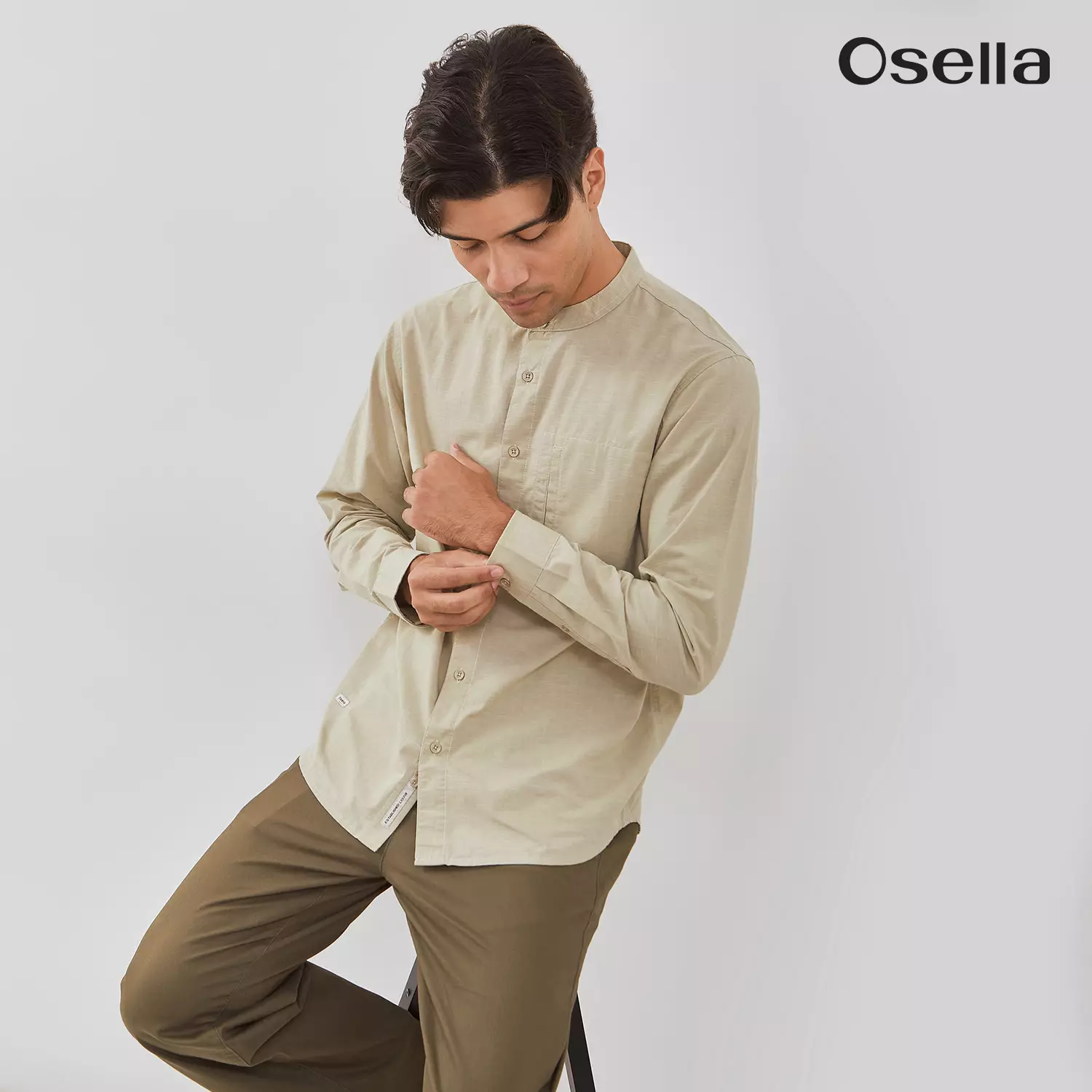 Osella Rayyan Long Sleeve Koko Shirt With Vertical Pocket 203T660198 | Kemeja Koko Raya Lengan Panjang Pria