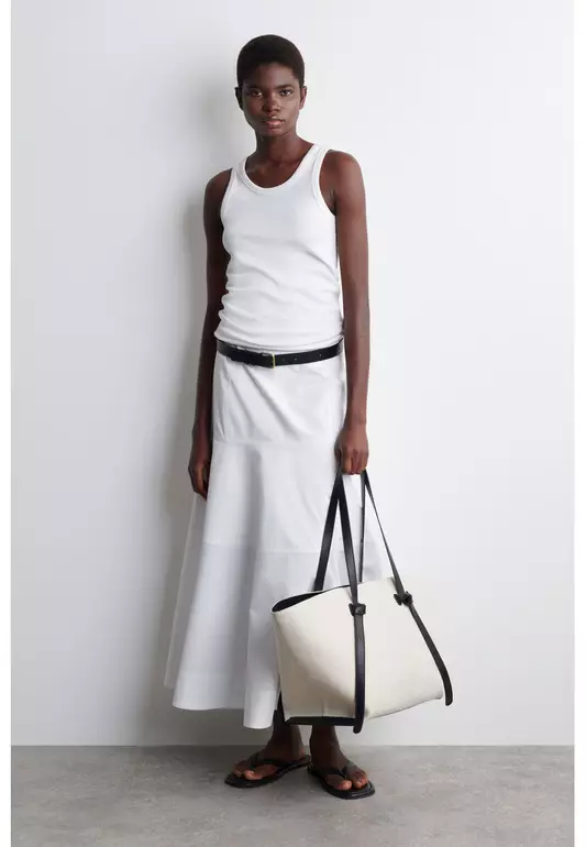 PANELLED COTTON MIDI SKIRT