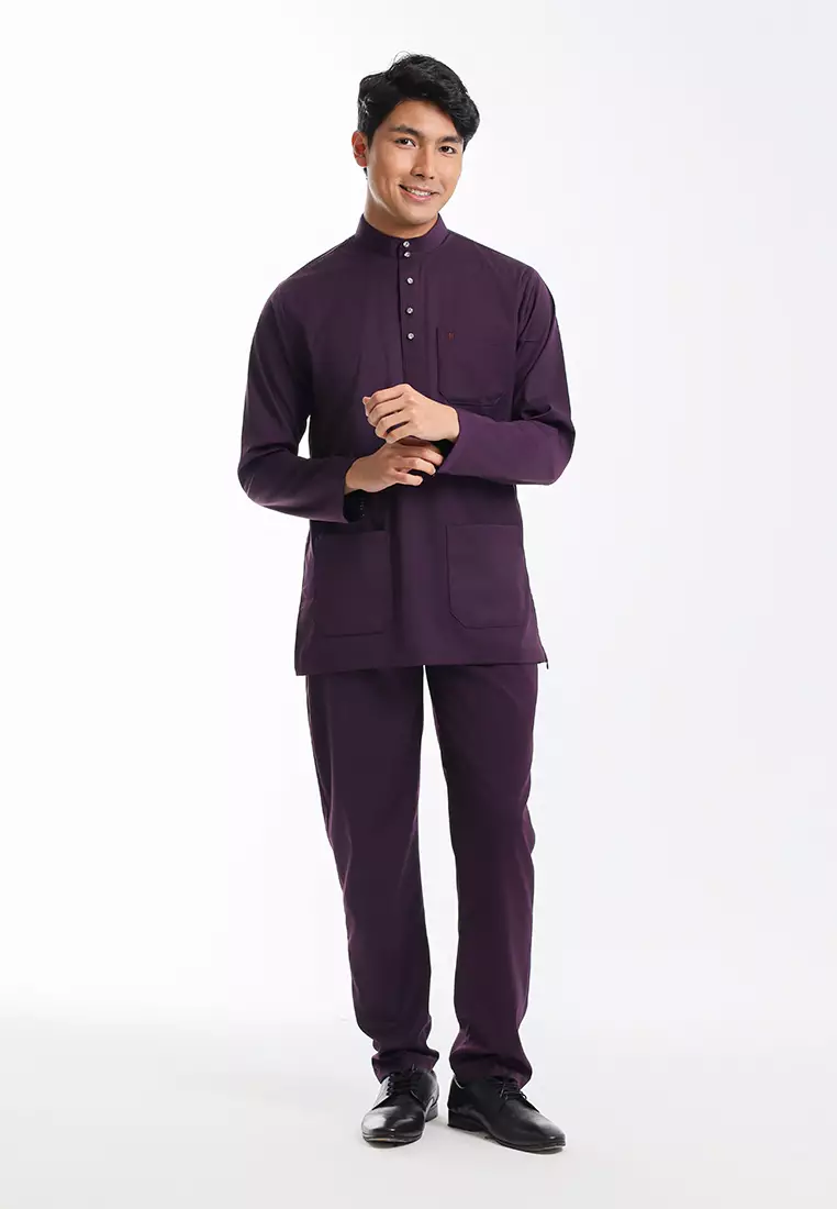 Forest x Hatta Dolmat Baju Melayu Cekak Musang Dewasa - BM24104-70DkPurple