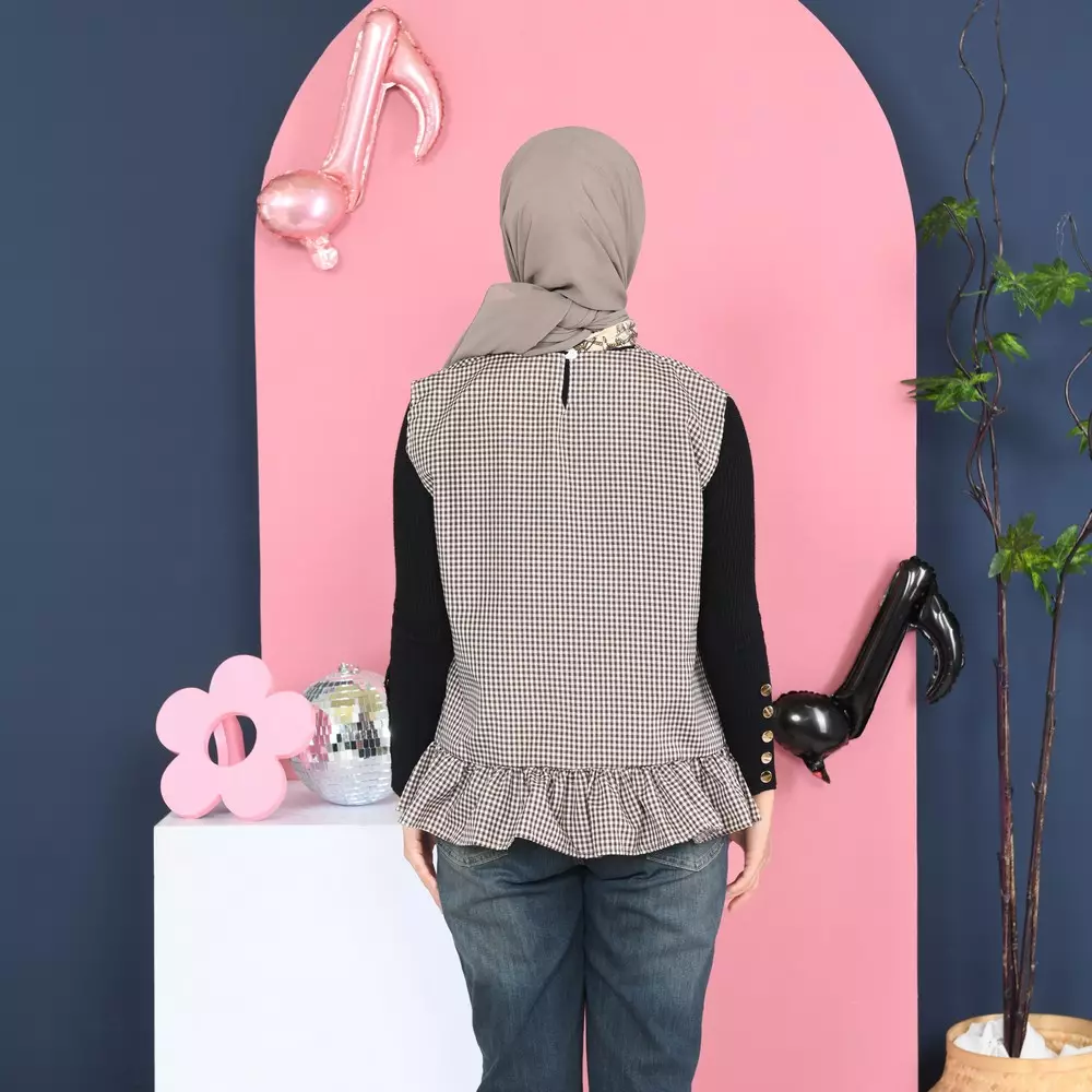 Tiya Sleeveless Tartan Basic Tops - Coffee M19865 R62S6