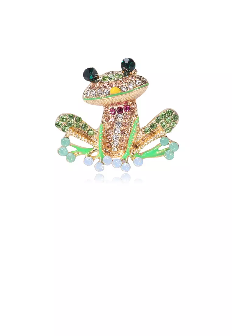 Fashion and Cute Plated Gold Color Frog Brooch with Cubic Zirconia