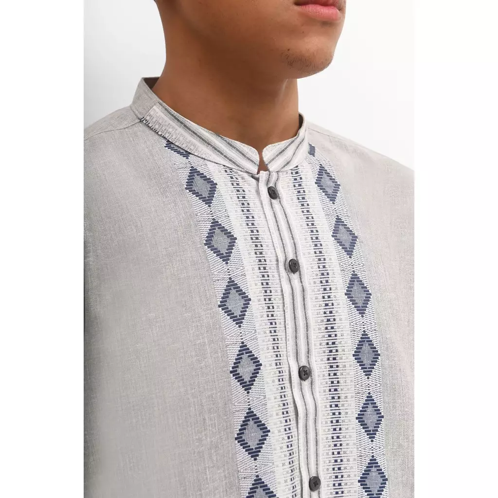 MANZONE - Kemeja Koko Lengan Panjang Pria Aflahul Comfort Fit - Grey