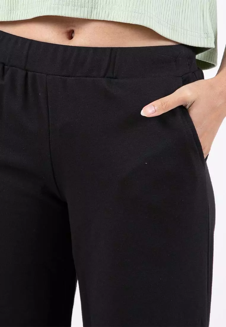 Forest Ladies Cotton Terry Wide Leg Pants Women Casual Long Pants - 810544-01Black