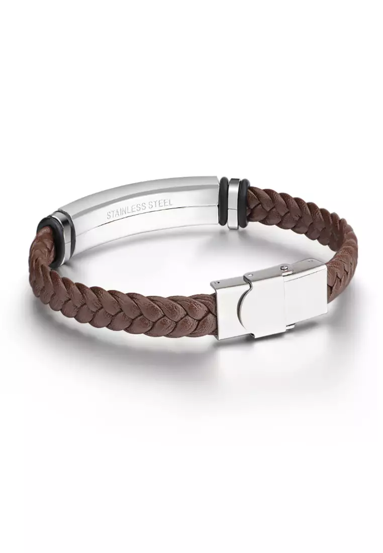 Brown Faux Leather Braided Bracelet (Circumference 21cm) (KJBR16097)