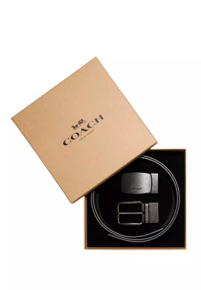 boxed harness plaque reversible belt in signature canvas
