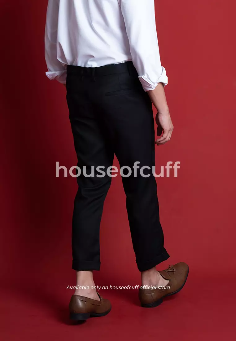 Houseofcuff Celana Ankle / Cropped Pants Slim fit Celana kerja bahan / Sirwal Hitam