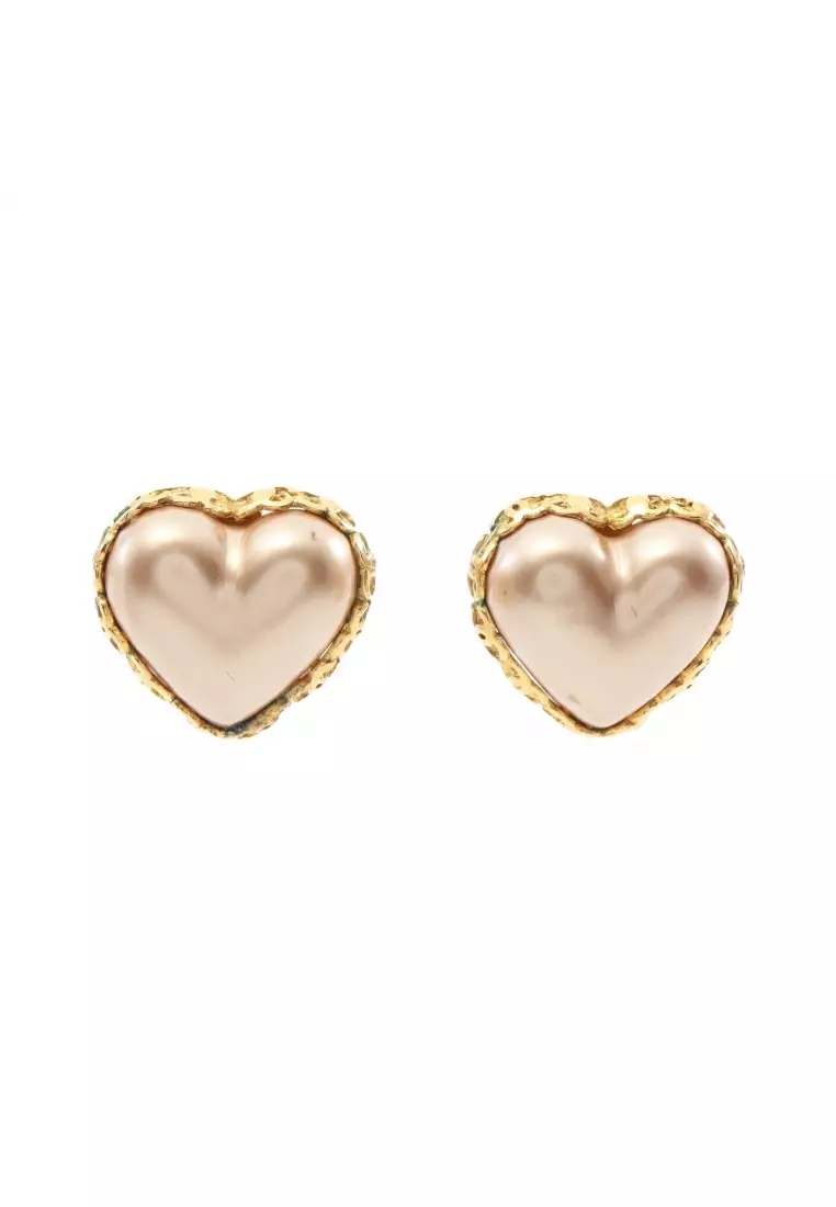 Pre-Loved Chanel heart coco mark earrings GP Fake pearl gold pink 2-8