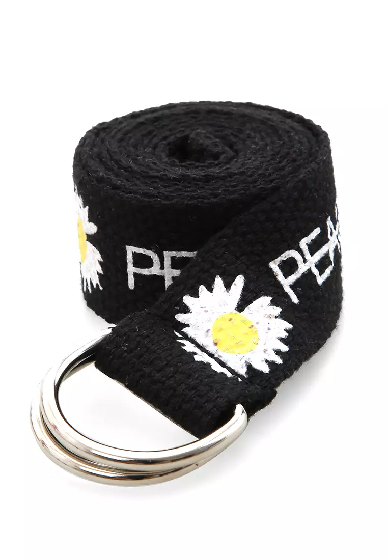 Hasina Aksesoris Fashion Ikat Pinggang Wanita Motif Bunga Casual Belt Material Canvas ORIGINAL - Black