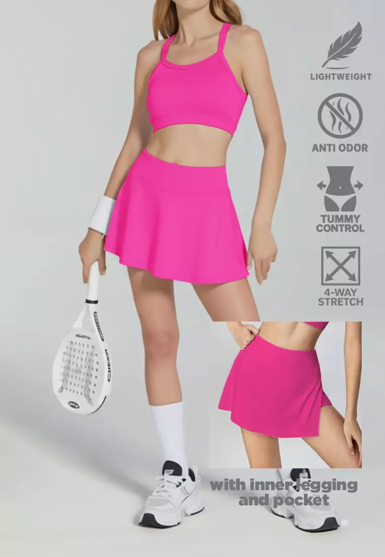 LB131 Rok Padel Tenis Wanita Legging inside Skort ada Kantong TdBolt shocking pink