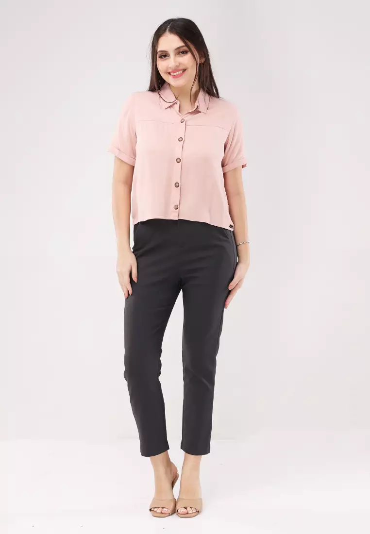 Single Twill Woven Short Sleeves Blouse