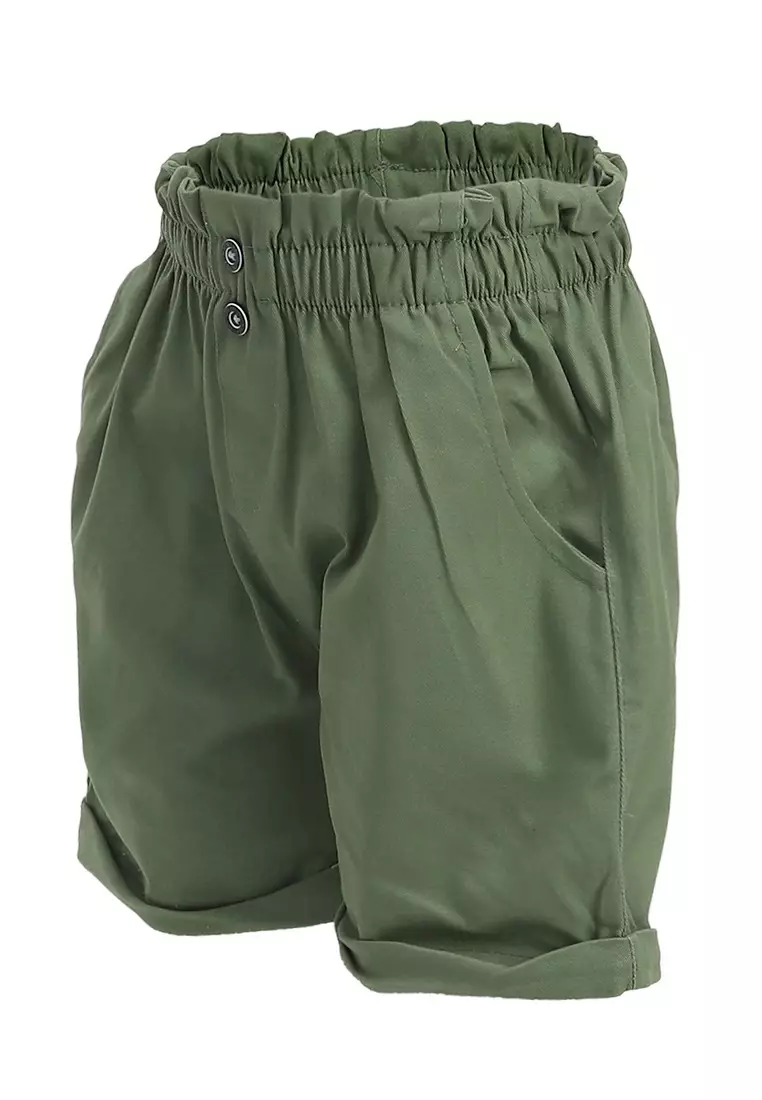 Milly Celana Pendek Anak Perempuan Short Chinos Motif Polos Pinggang Karet Material Cotton Twill ORIGINAL - Army Green
