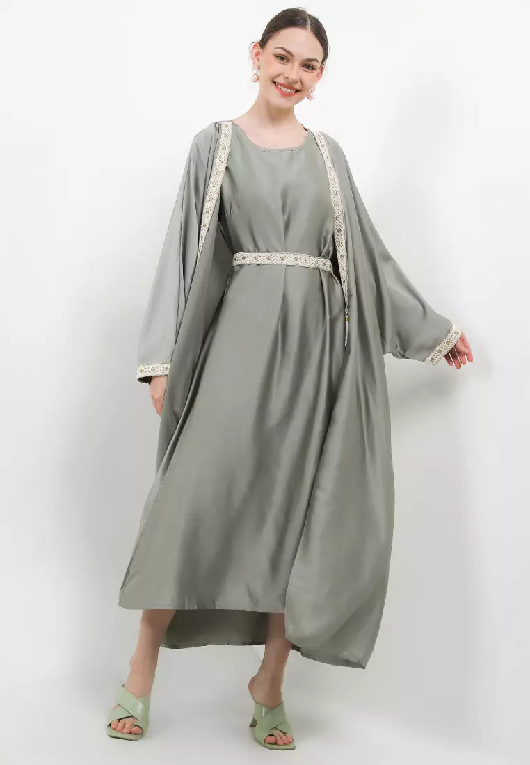 Sequined Lace Cardi With Belted Cami Dress