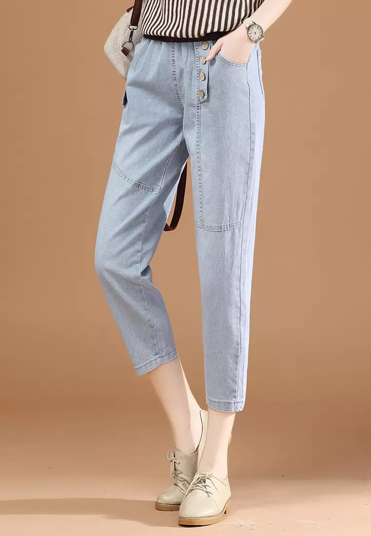 Cropped jeans hot sale elasticated waist