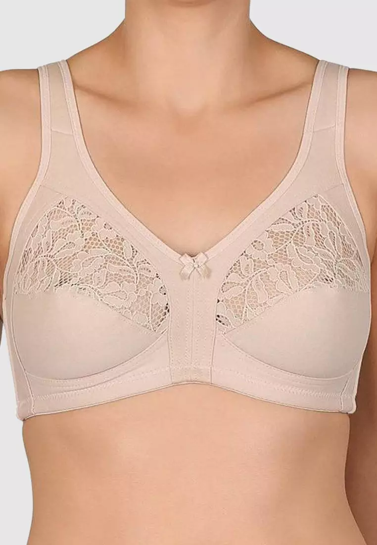 Naturana Wide Strap Wirefree Cotton Bra with Lace 2024