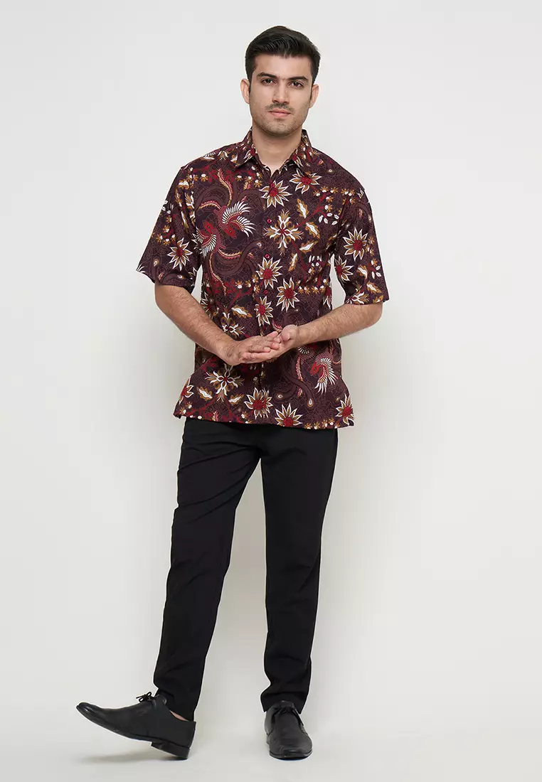 Regfit Barata Maroon Kemeja Batik Pria Lengan Pendek