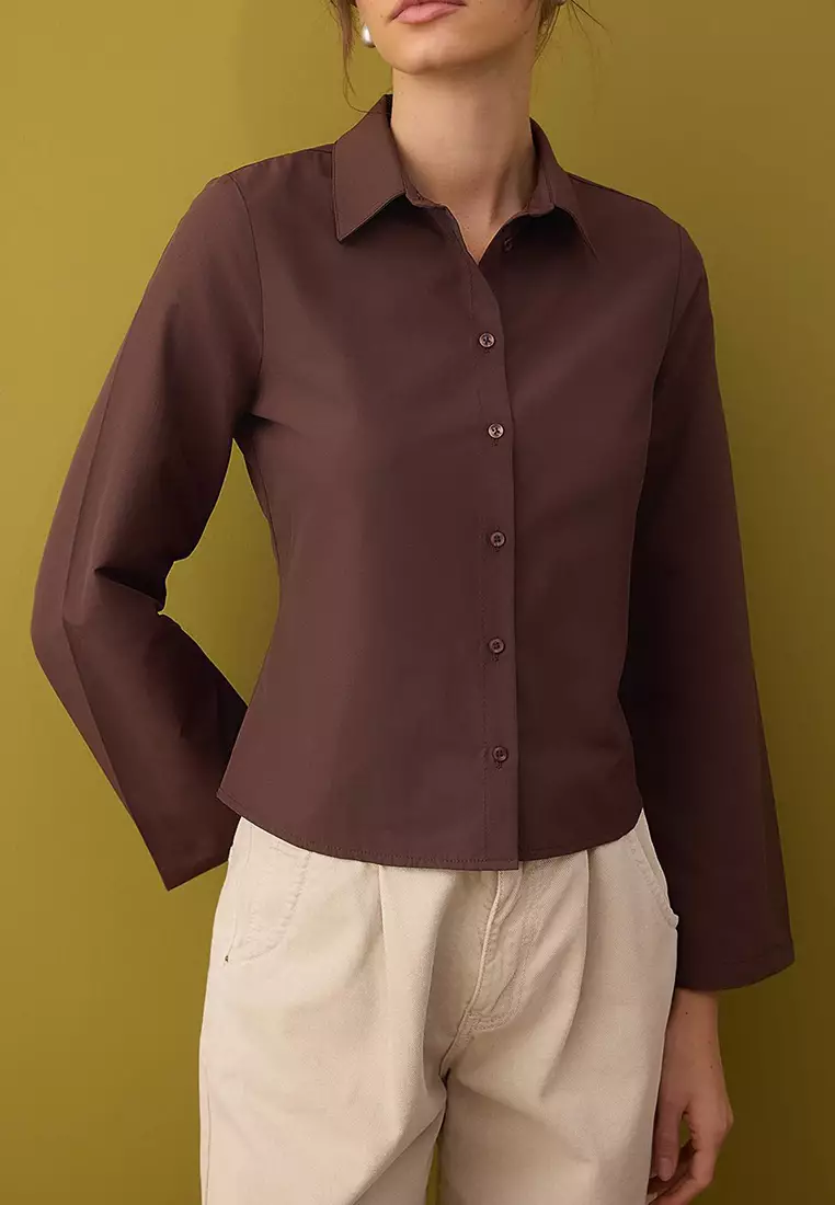 Brown Corset Detailed Fitted Waist Shirt Twoaw26Go55
