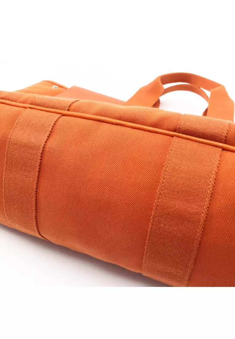 Pre-Loved Hermès Valparaiso MM Potiron Handbag toile chevron leather orange silver hardware