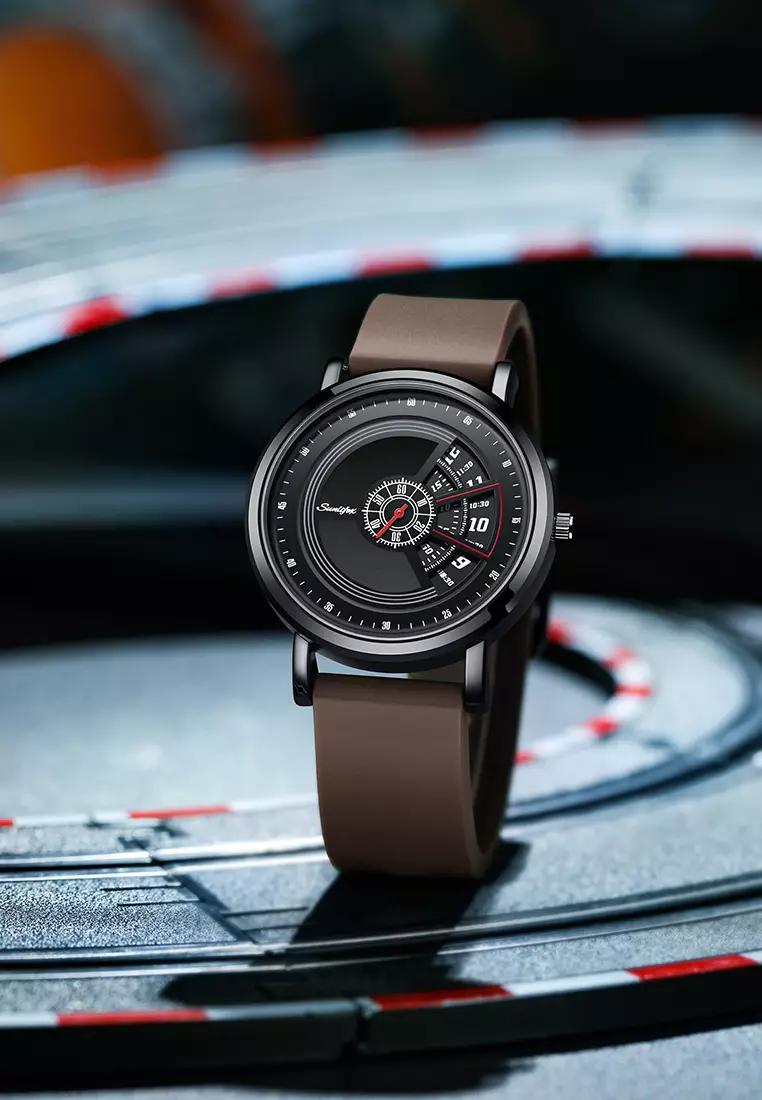 Jam Tangan Pria 3172 Tanggal Kasual Mode Tali Silikon Jam Tangan Cowok Original brown