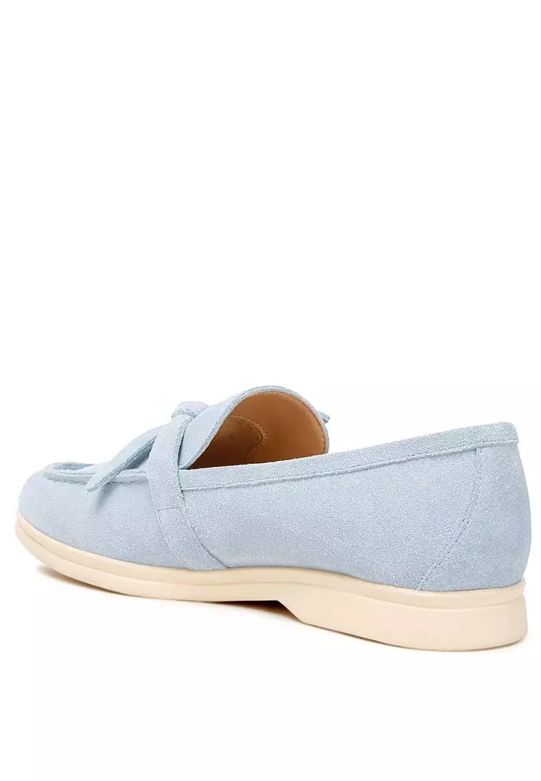 Blue Suede Knot Detailed Loafers