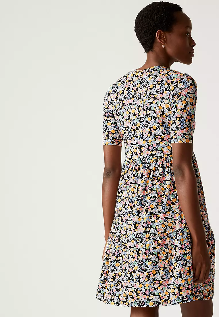 Jersey Printed Knee Length Tiered Dress