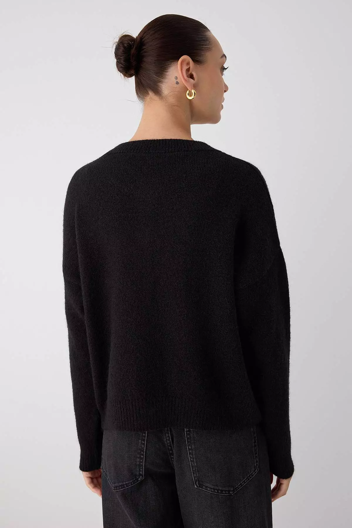 Black Alpaca Wool Blended Wide Fit Knitwear Cardigan