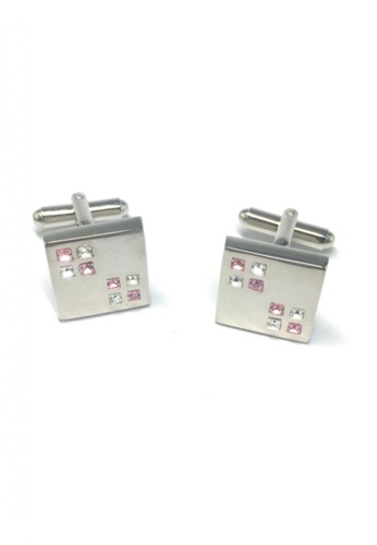 Splice Cufflinks silver Pink and White Small Crystals Square Cufflinks SP744AC21FSWSG_1