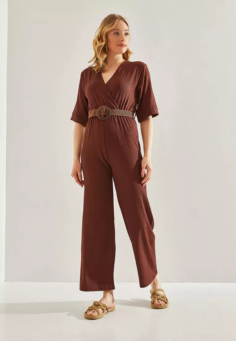 Double Breasted Collar Belted Jumpsuit