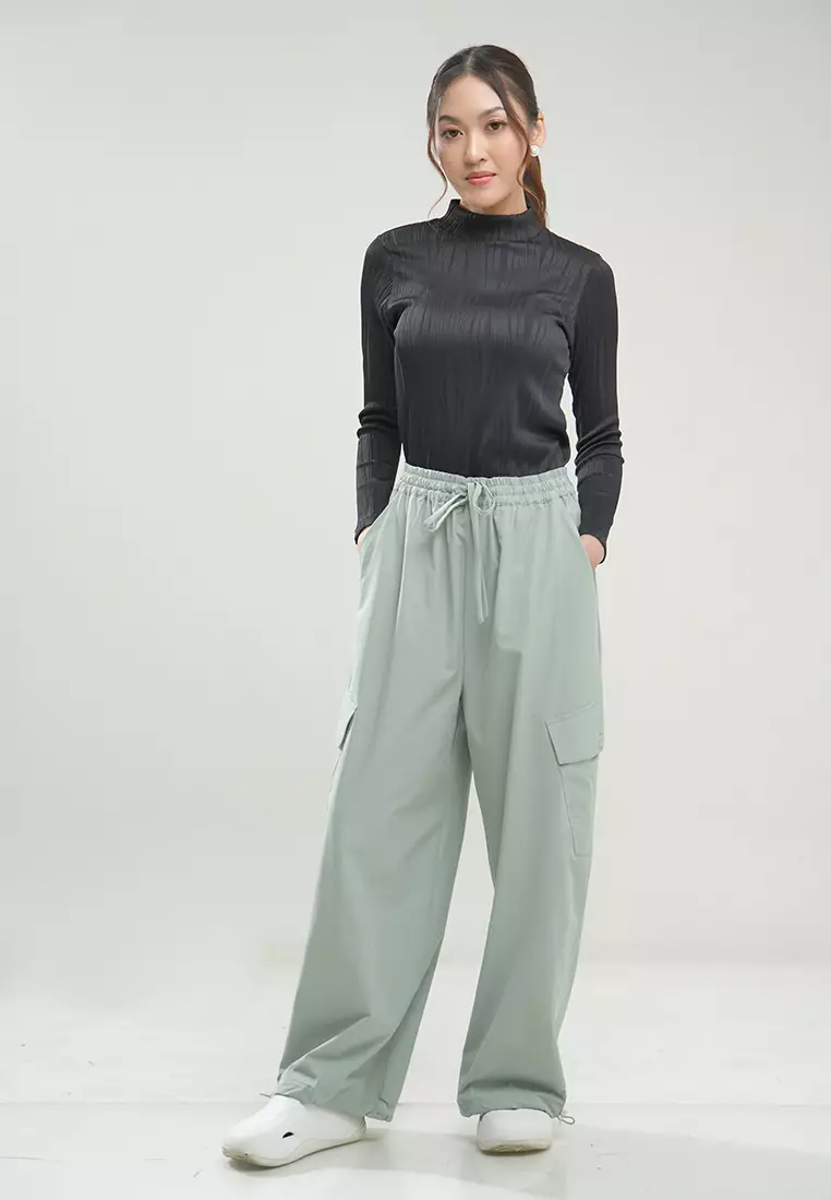 HWR Hardware Clothing Celana Wanita Hardware Cargo Pants Wide Leg Drawstring