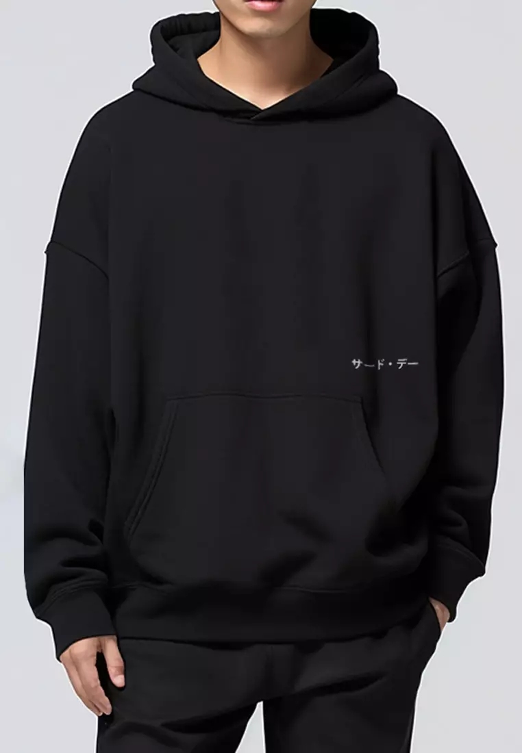 MOA17 Hoodies Premium ScubaLux Anti Kusut Waterproof "Katakana" Hitam