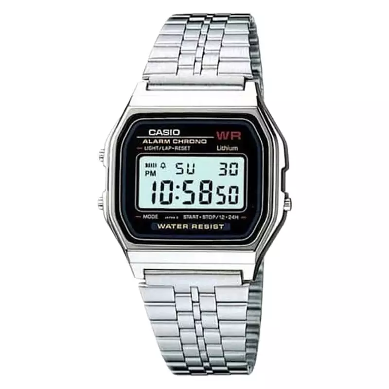 Jam Tangan Unisex Digital Casio Standard A159W-N1DF A159 Retro Dial Stainless Steel Band