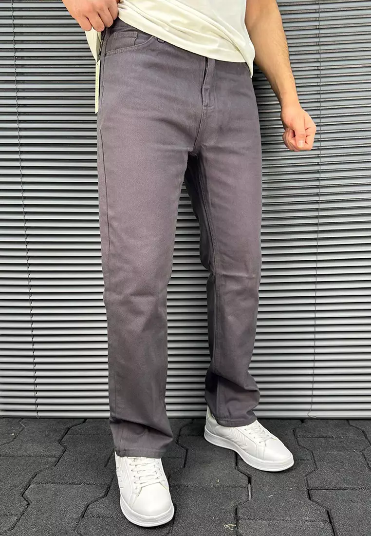Black Baggy/Wide Leg Gabardine 100% Cotton Casual Trousers TMNSS25PL00039