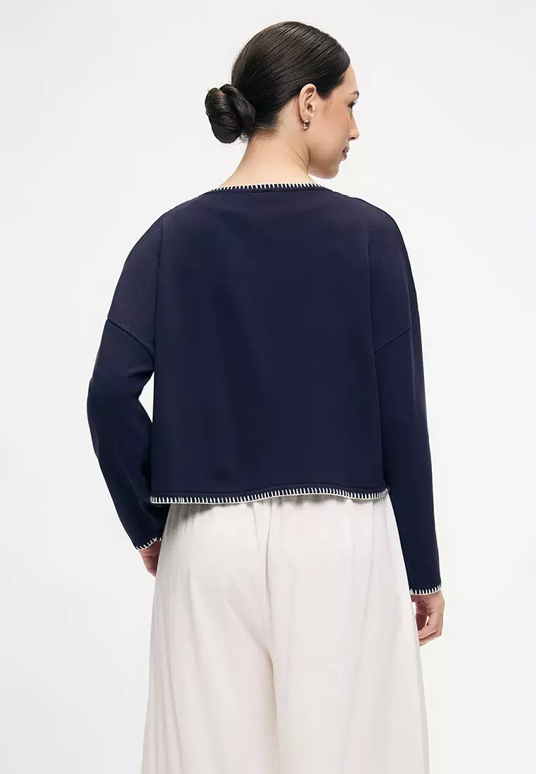 Women's Drop Shoulder Cardigan with Blanket Stitch
