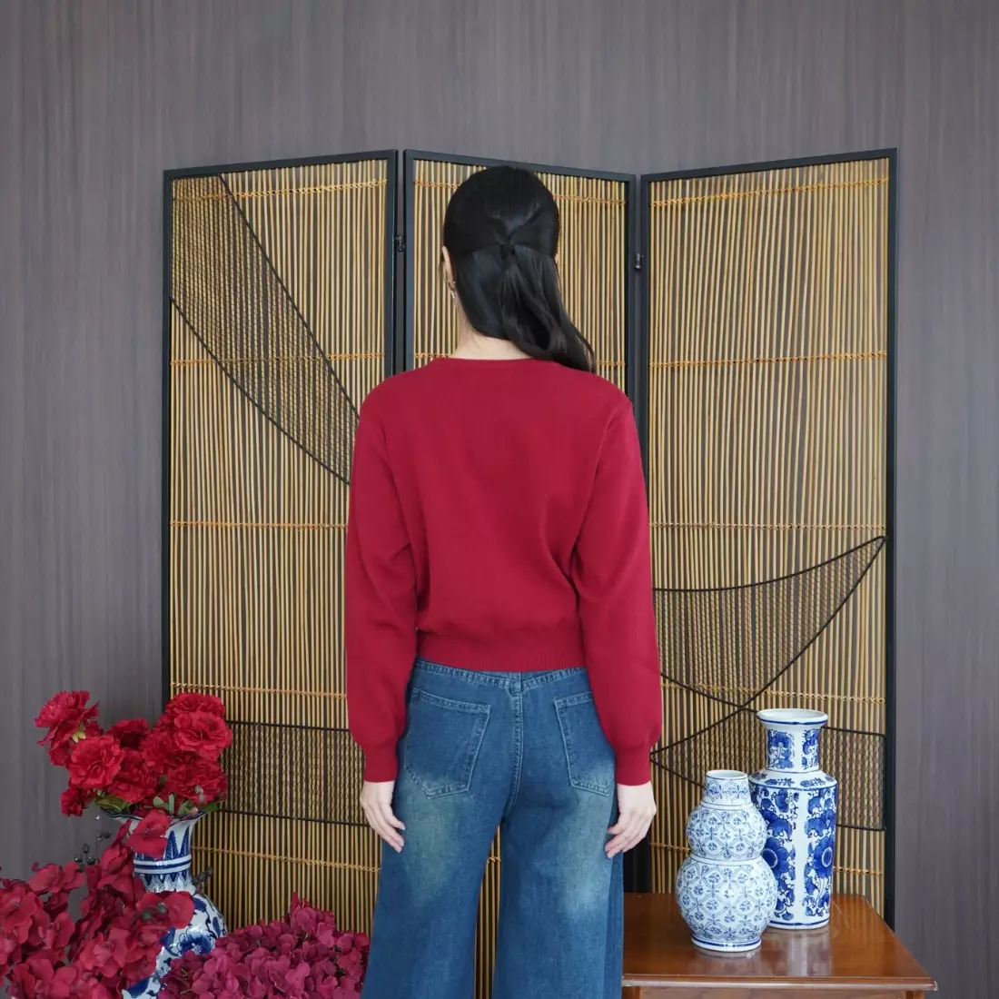 Minji Lunar Knit Cardigan in Red